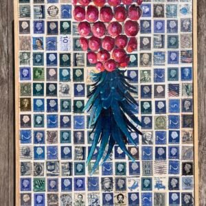 Upside Down Pineapple On Blue Stamps