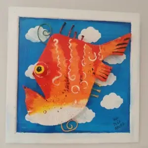 Framed Wood Orange Fish