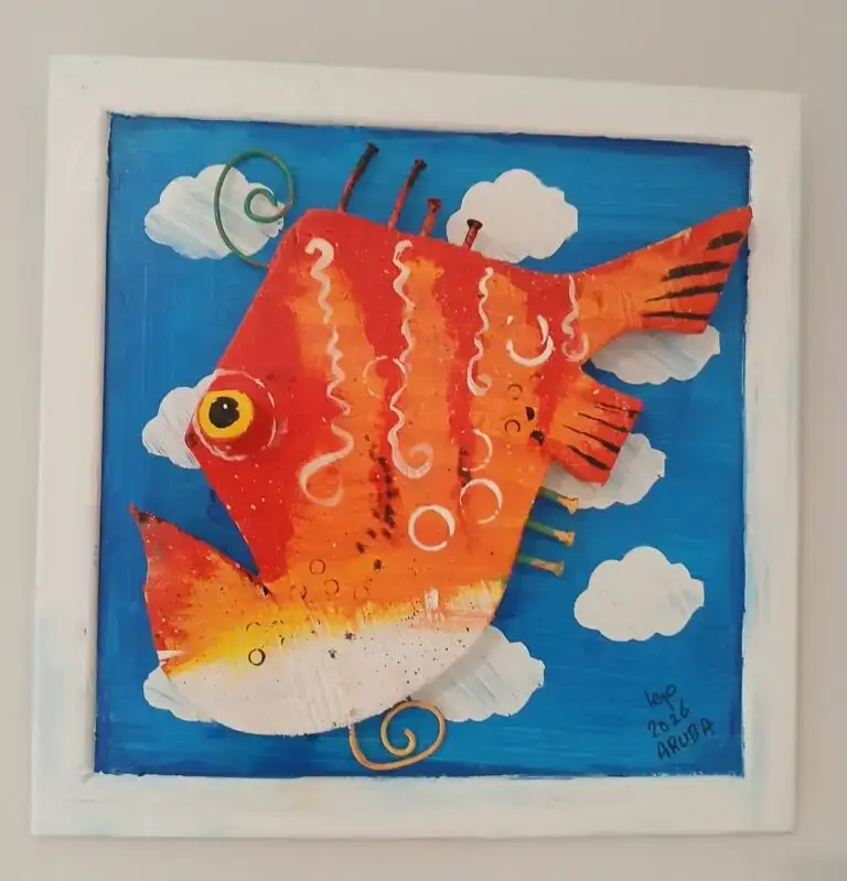 Framed Wood Orange Fish